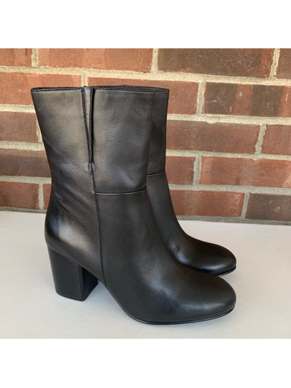 NWOT Seychelles Black Leather Mid-Calf Block Heel Boots